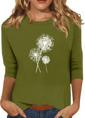 Women's 2024 Casual Tops 3/4 Sleeve T-Shirts Cute Crewneck Basic Business Tees Fashion Blouses