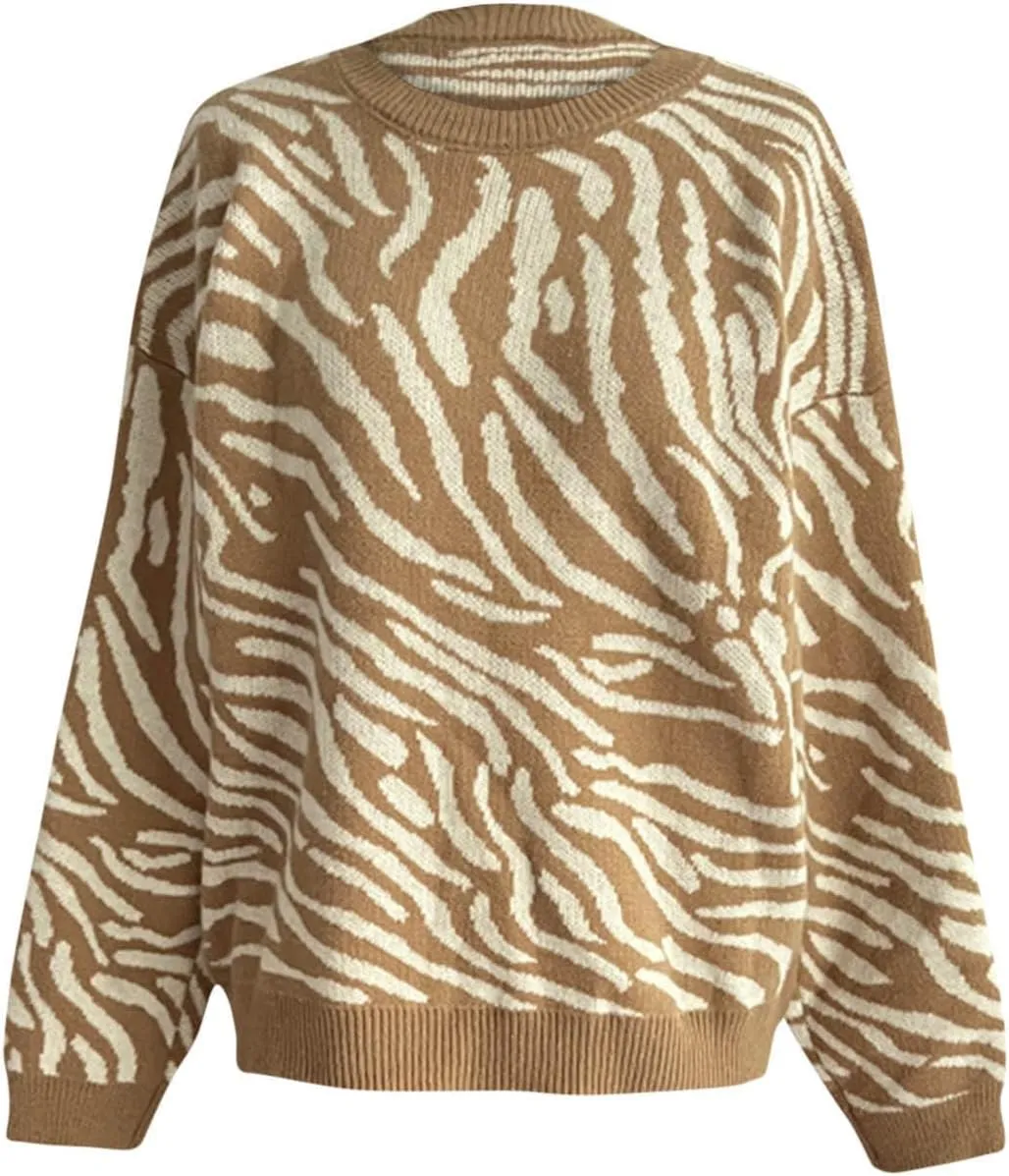 Womens 2024 Fall Winter Fashion Crewneck Long Sleeve Colorblock Chunky Knit Casual Loose Pullover Sweater Jumper Tops