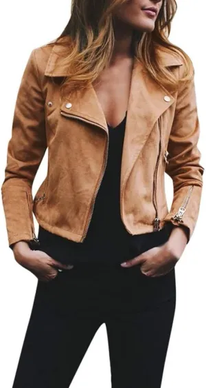 Womens 2024 Fashion Cool Zipper Solid Outwear Long Sleeve Lapel Overcoat Casual Loose Comfy Jacket Coat Daily Clothes