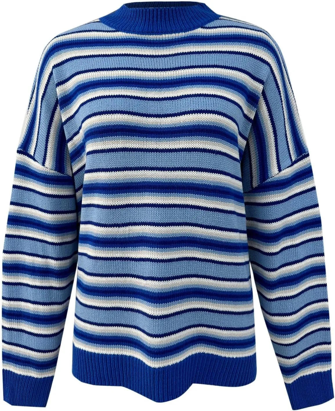 Women's 2024 Winter Pullover Sweater Casual Long Sleeve Crewneck Loose Chunky Knit Jumper Tops Striped Sweater Women