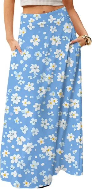 Women's 2025 Bohemian Long Skirts High Waist Flowy A Line Maxi Skirts with Pocket, S-2XL