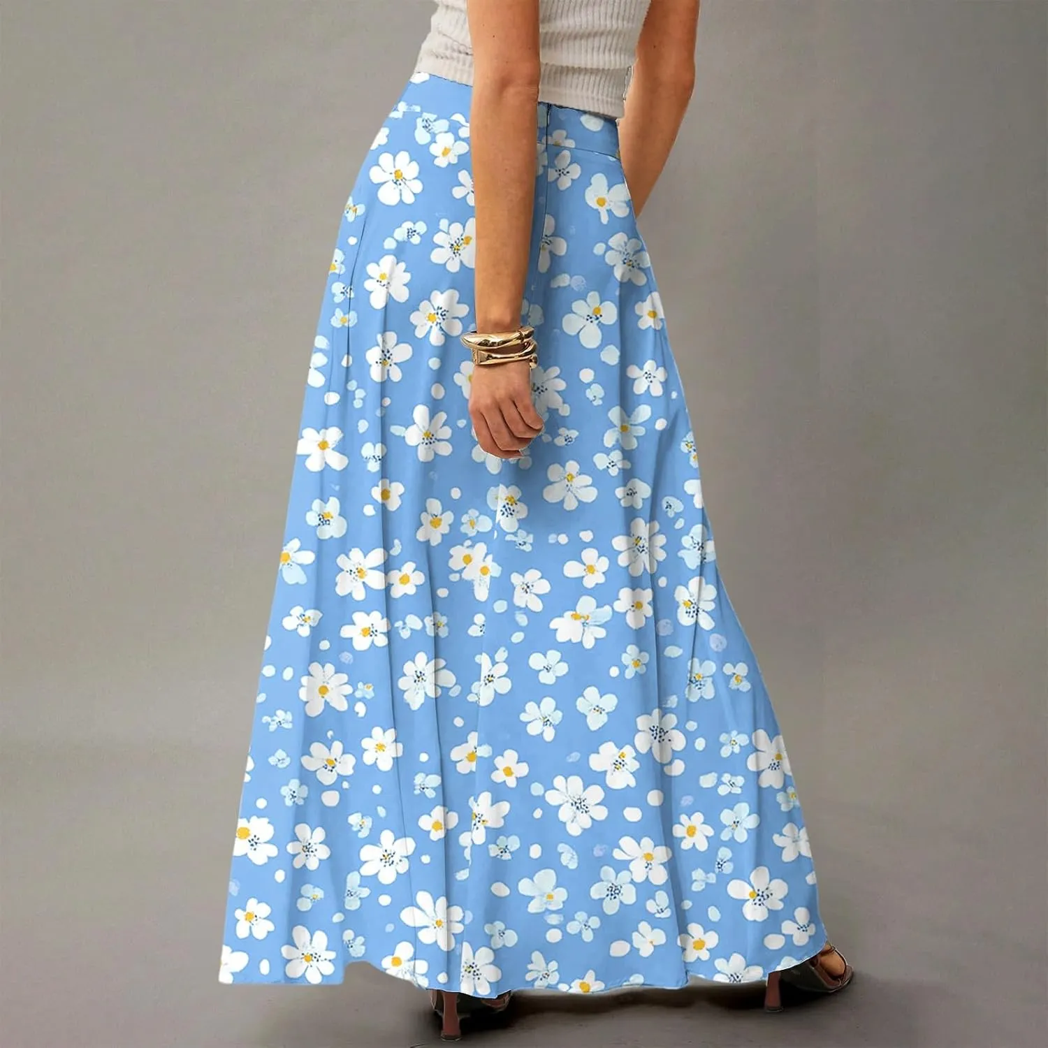 Women's 2025 Bohemian Long Skirts High Waist Flowy A Line Maxi Skirts with Pocket, S-2XL