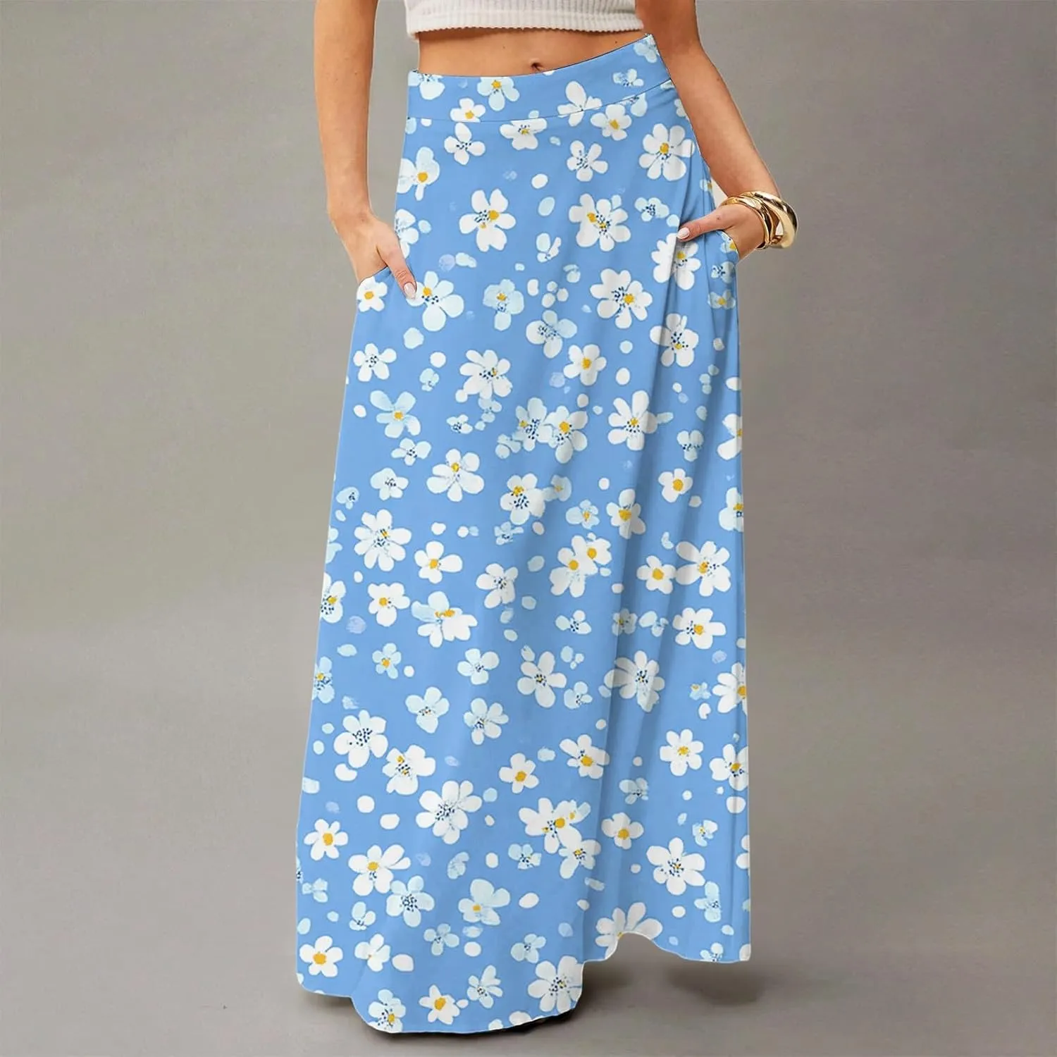 Women's 2025 Bohemian Long Skirts High Waist Flowy A Line Maxi Skirts with Pocket, S-2XL