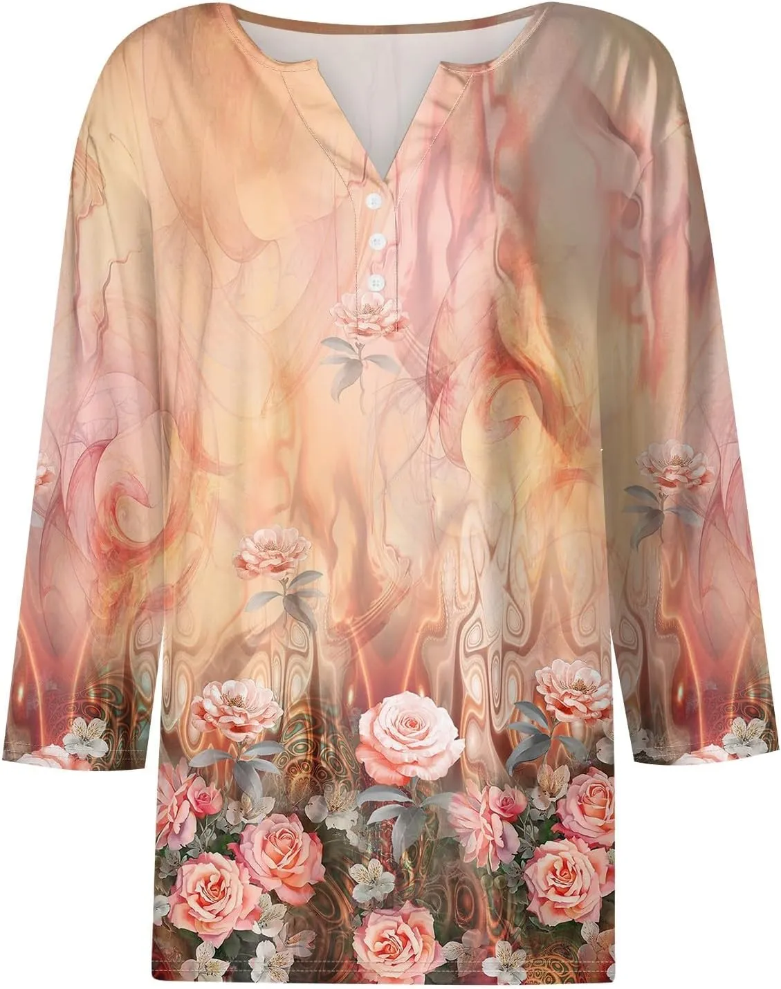 Women's 3/4 Sleeve Tops 2025 Summer Vacation Trendy Casual Shirts V Neck Loose Comfy Boho Clothes