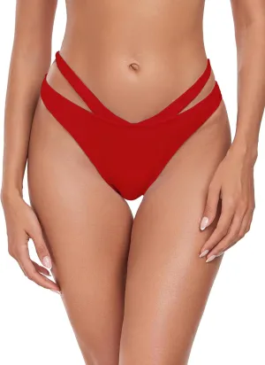 Women's Adjustable Swim Bottoms High Cut Low Waisted Bikini Bottoms Cheeky Bathing Suit Bottoms