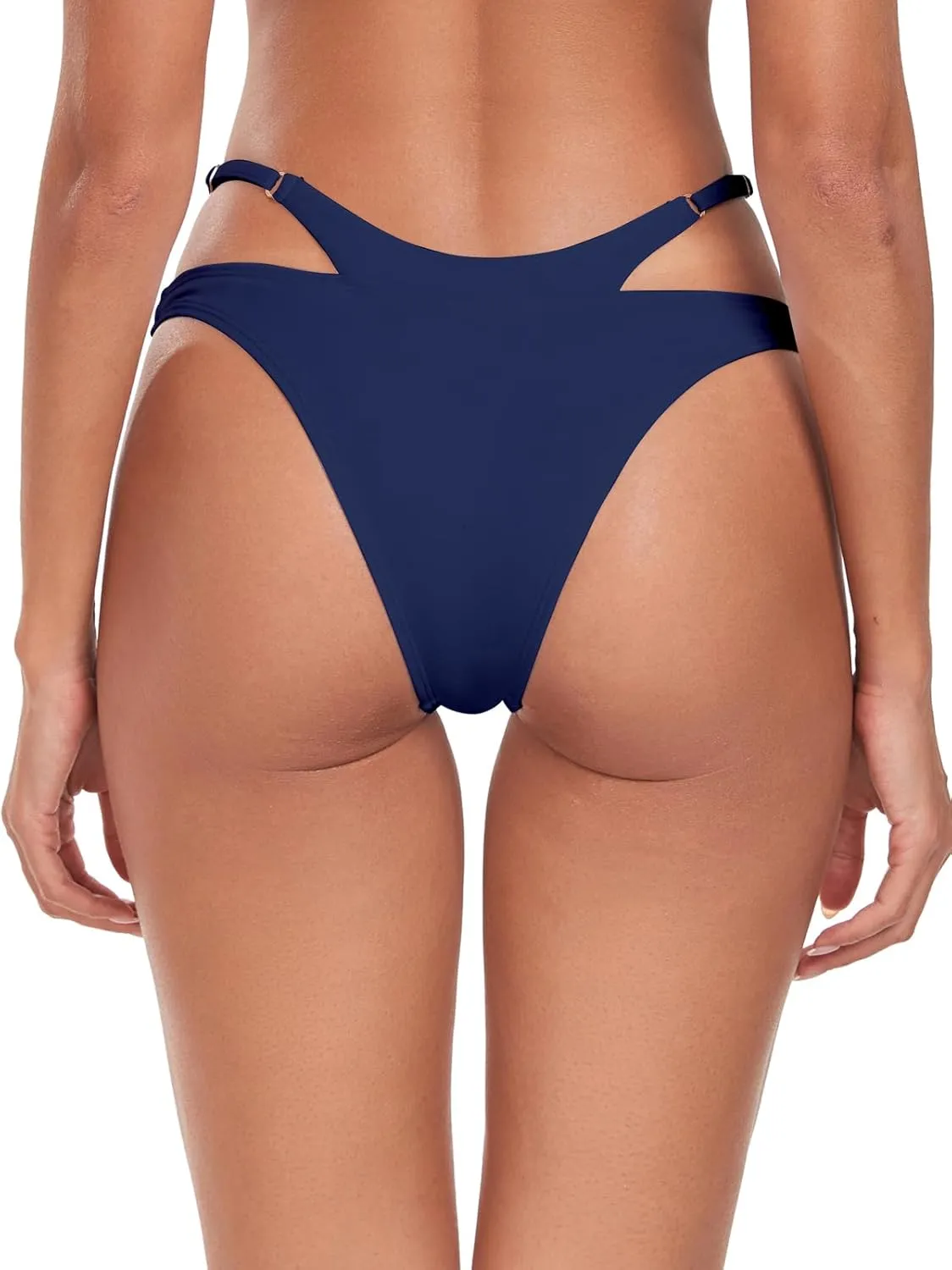 Women's Adjustable Swim Bottoms High Cut Low Waisted Bikini Bottoms Cheeky Bathing Suit Bottoms