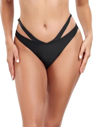 Women's Adjustable Swim Bottoms High Cut Low Waisted Bikini Bottoms Cheeky Bathing Suit Bottoms