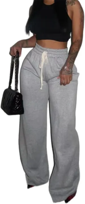 Womens Baggy Wide Leg Sweatpants, Casual Sweatpants with Drawstring