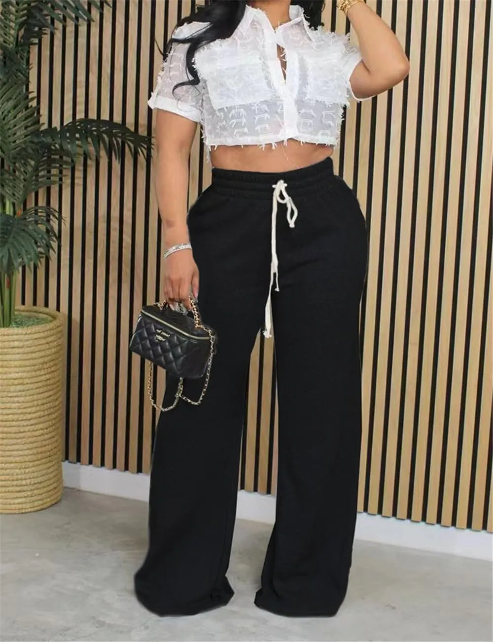 Womens Baggy Wide Leg Sweatpants, Casual Sweatpants with Drawstring