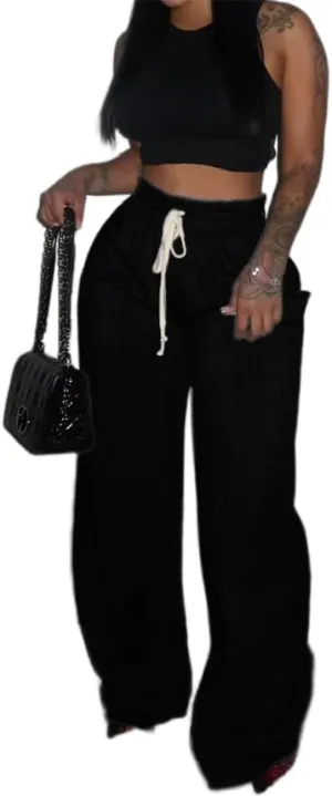 Womens Baggy Wide Leg Sweatpants, Casual Sweatpants with Drawstring