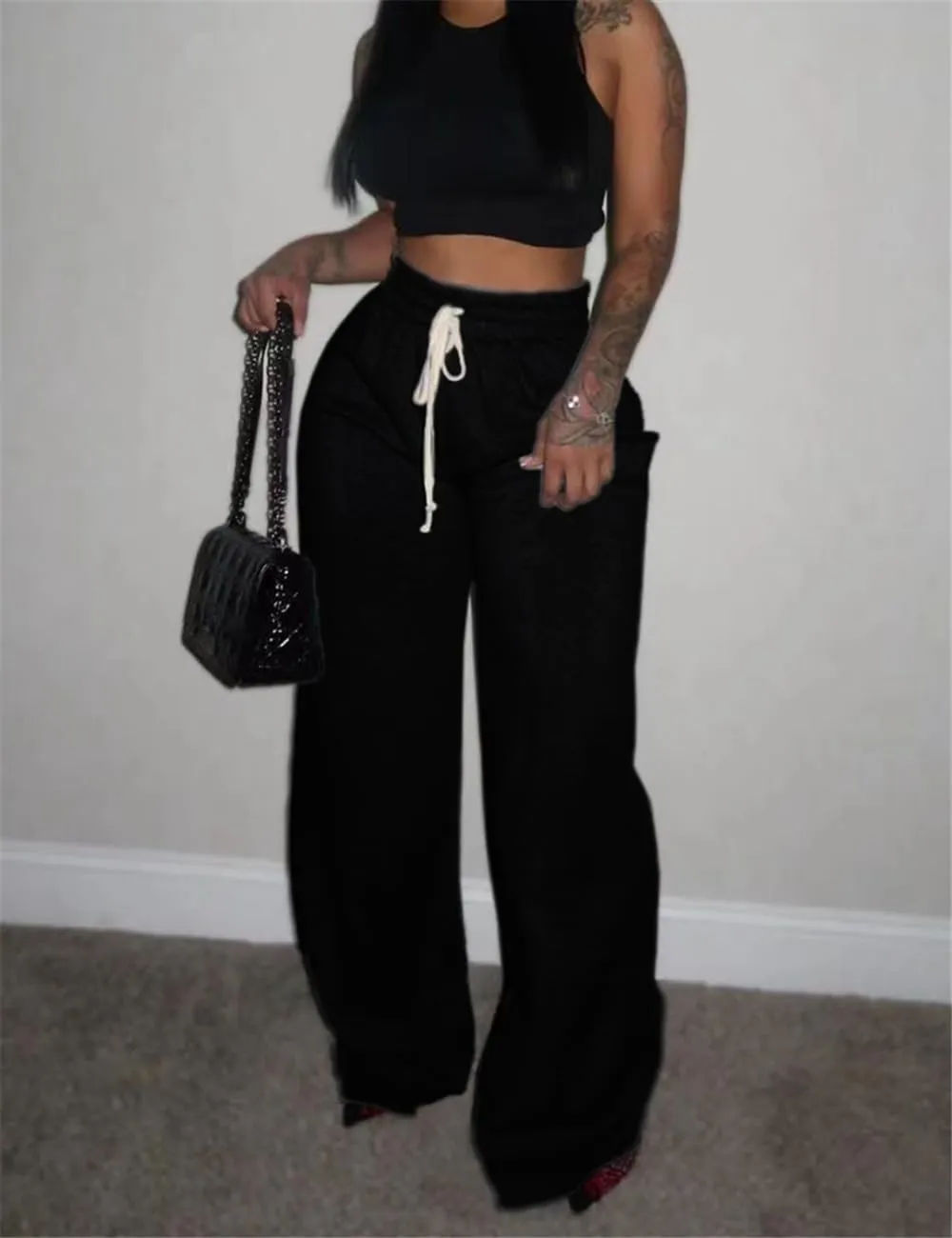 Womens Baggy Wide Leg Sweatpants, Casual Sweatpants with Drawstring