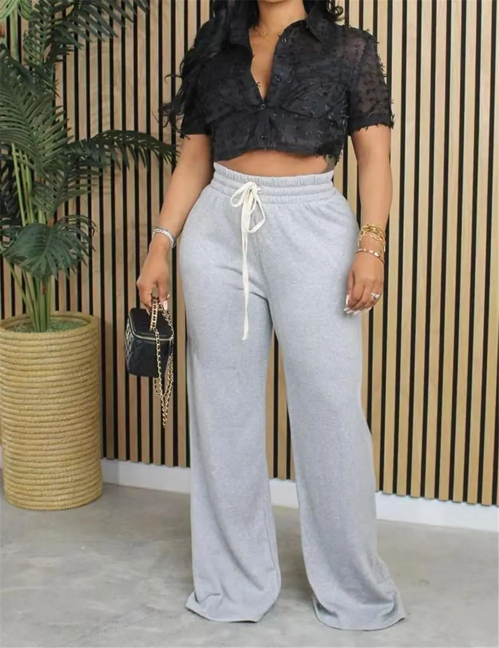 Womens Baggy Wide Leg Sweatpants, Casual Sweatpants with Drawstring
