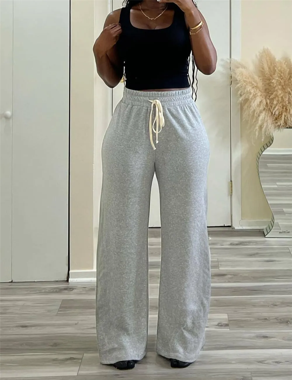 Womens Baggy Wide Leg Sweatpants, Casual Sweatpants with Drawstring