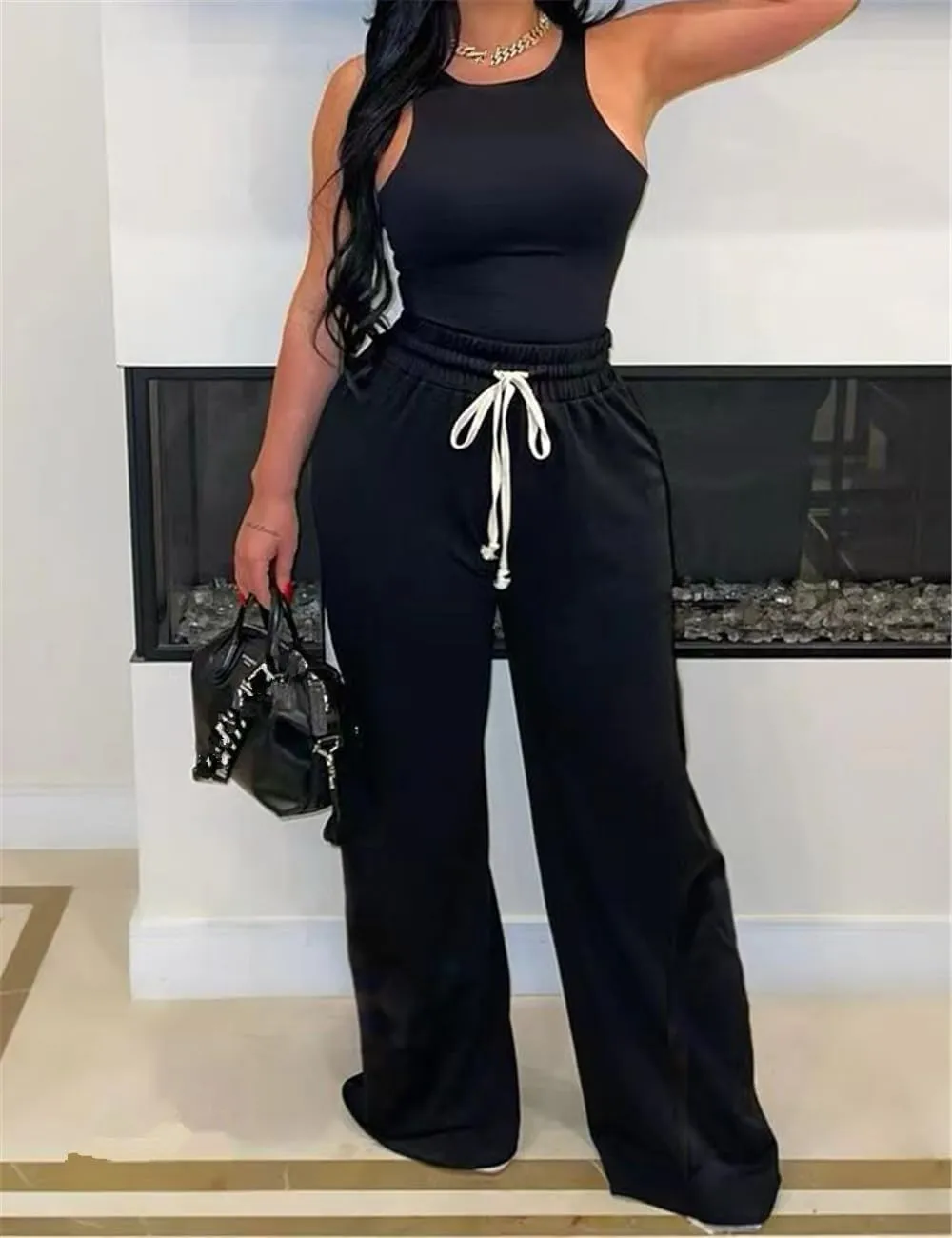 Womens Baggy Wide Leg Sweatpants, Casual Sweatpants with Drawstring