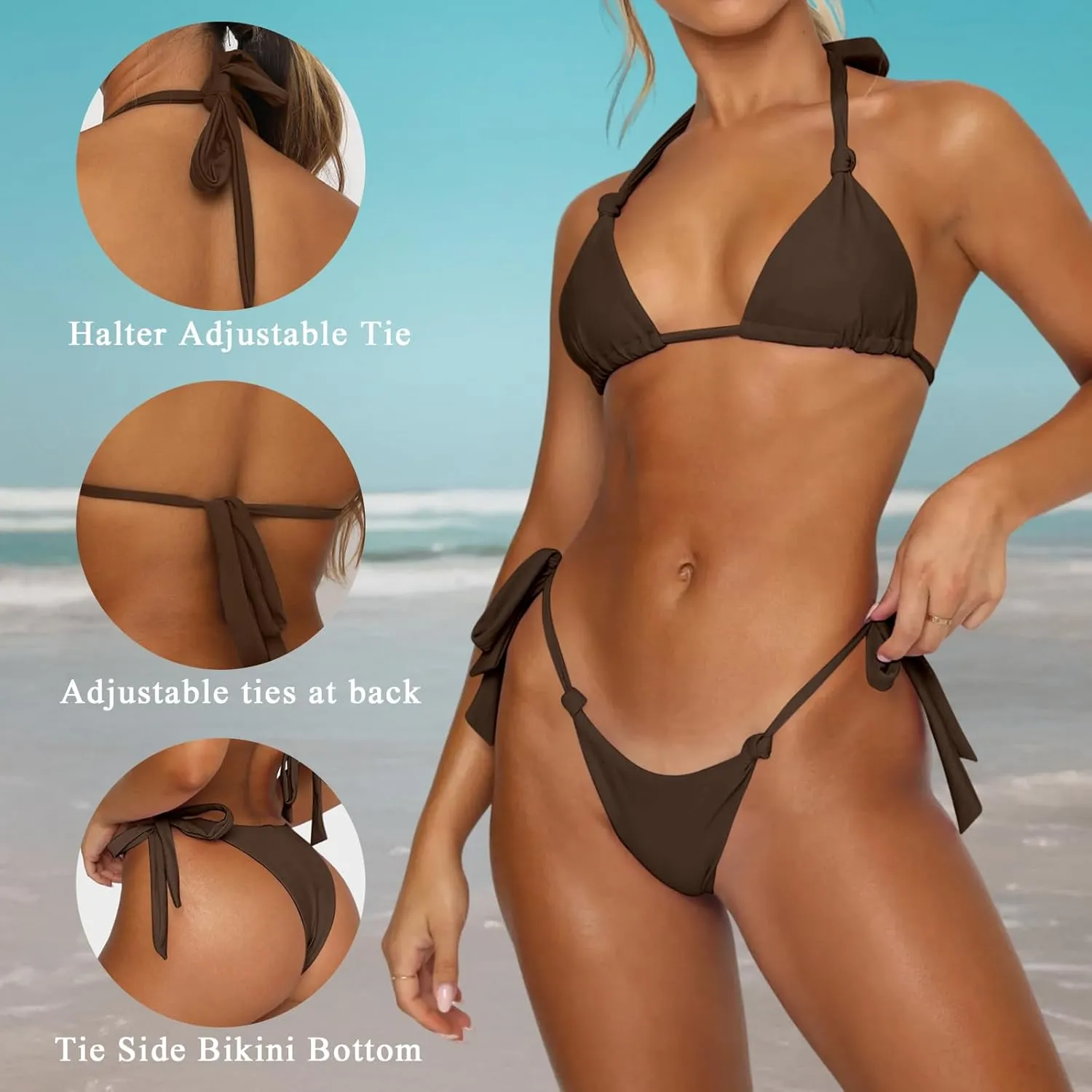 Women's Bikini Sets Bathing Suits Two Piece Swimsuits Sexy Triangle Halter Bikinis Top