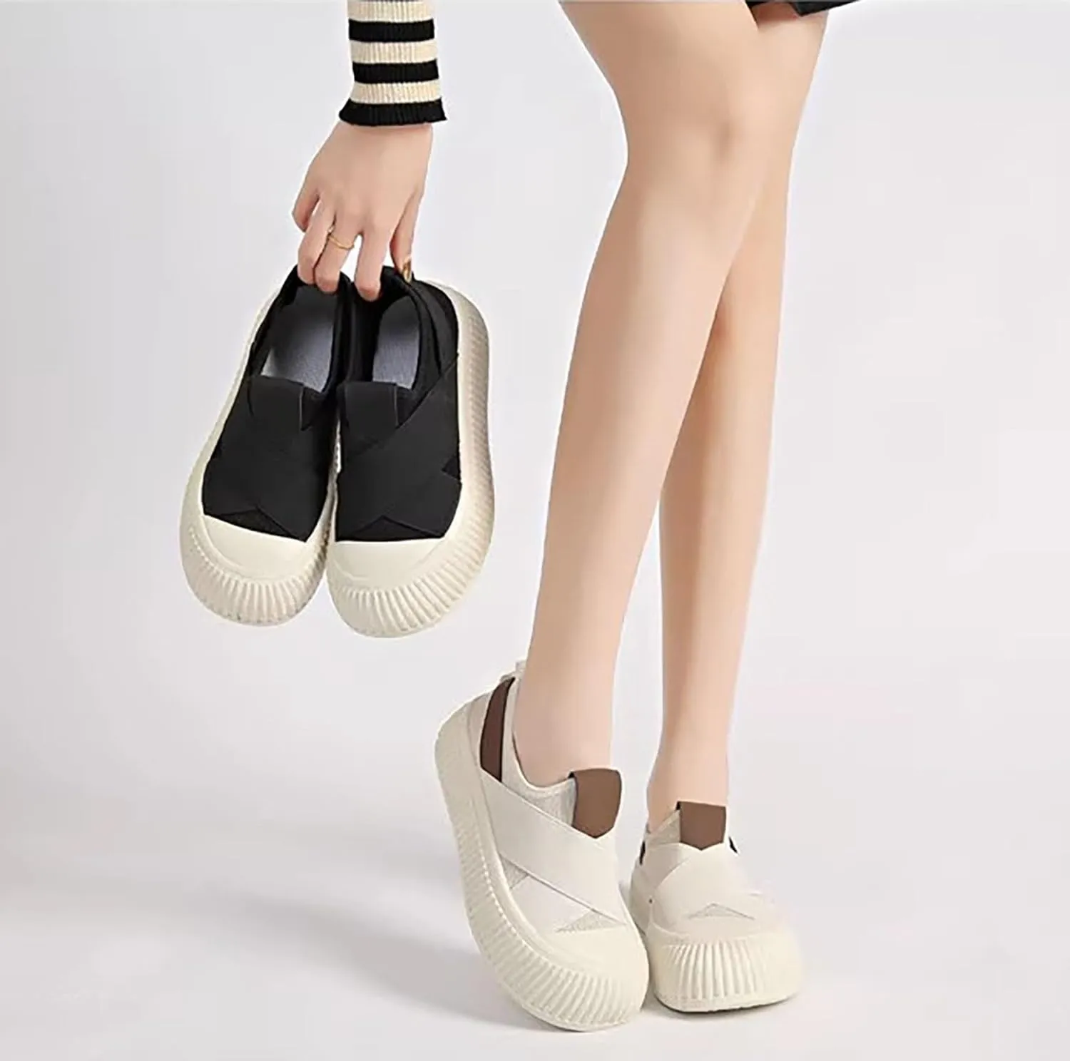 Women's Canvas Sneakers Canvas Flat Shoes Cloud Slip Shoes Running Shoes Thick Bottom Mesh Shoes Muffin Shoes Biscuit Shoes