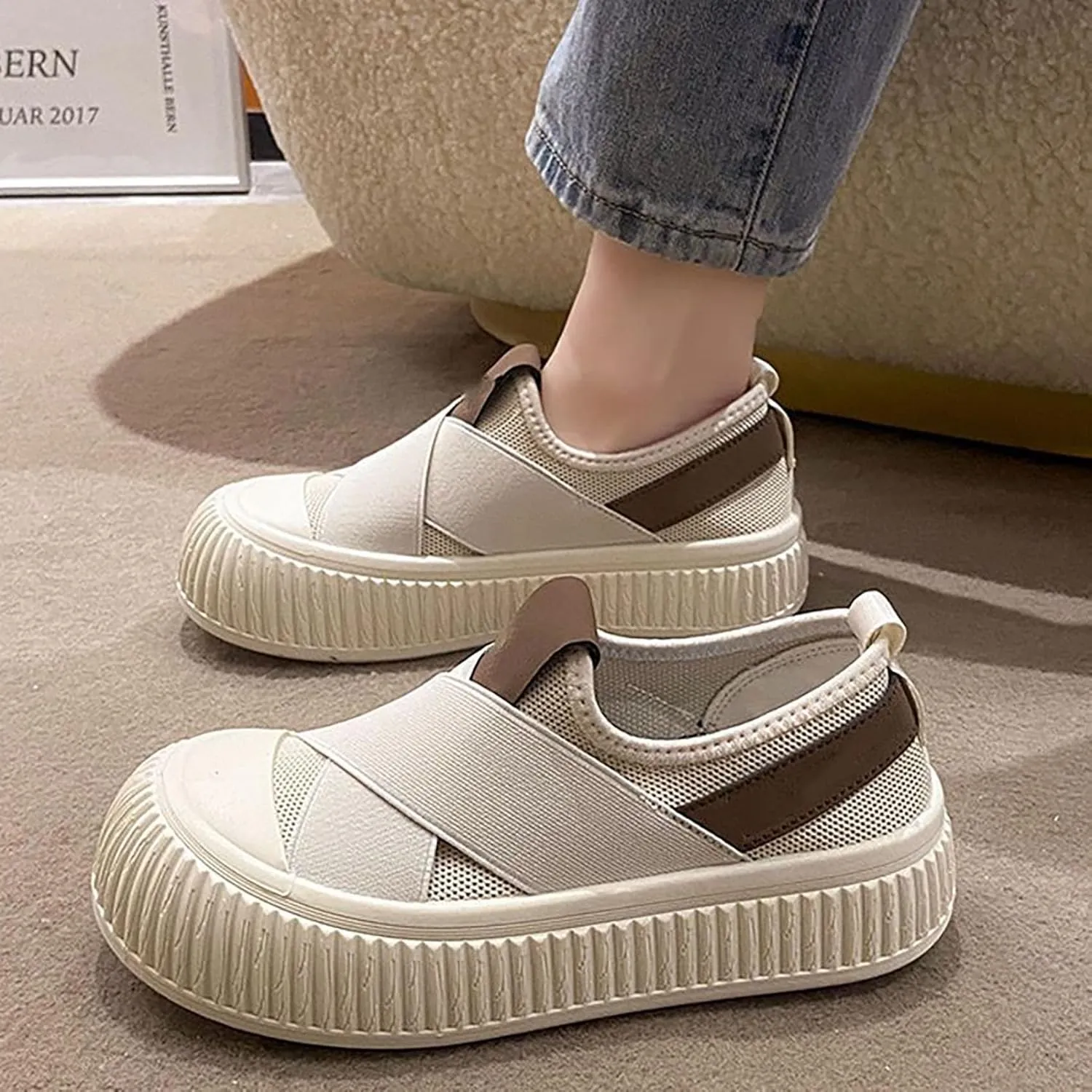 Women's Canvas Sneakers Canvas Flat Shoes Cloud Slip Shoes Running Shoes Thick Bottom Mesh Shoes Muffin Shoes Biscuit Shoes