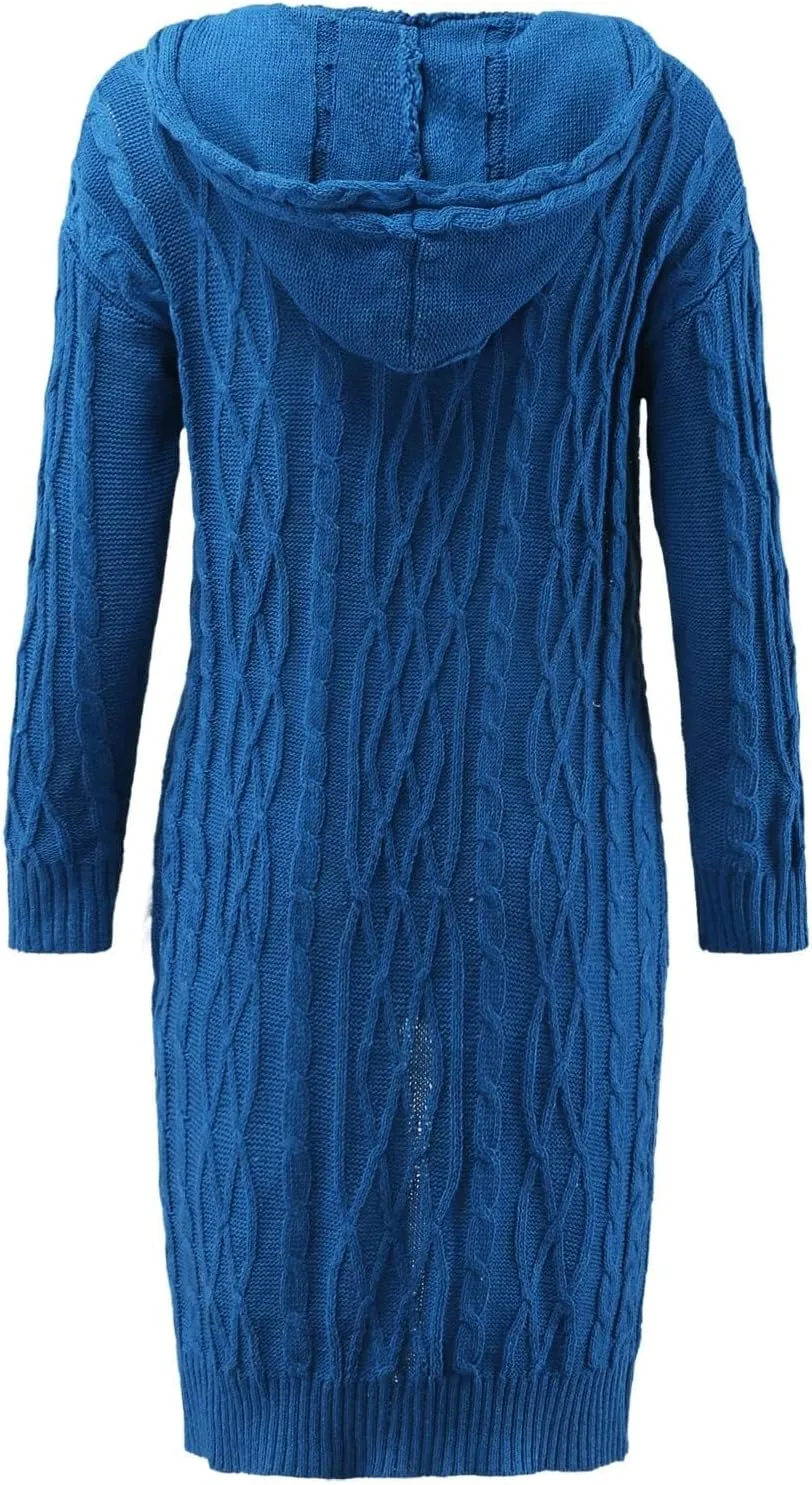 Womens Cardigan Long Sweaters Chunky Twists Cable Knitted Coats Open Front Hooded Outwear 2023 Trendy Warm Sweater