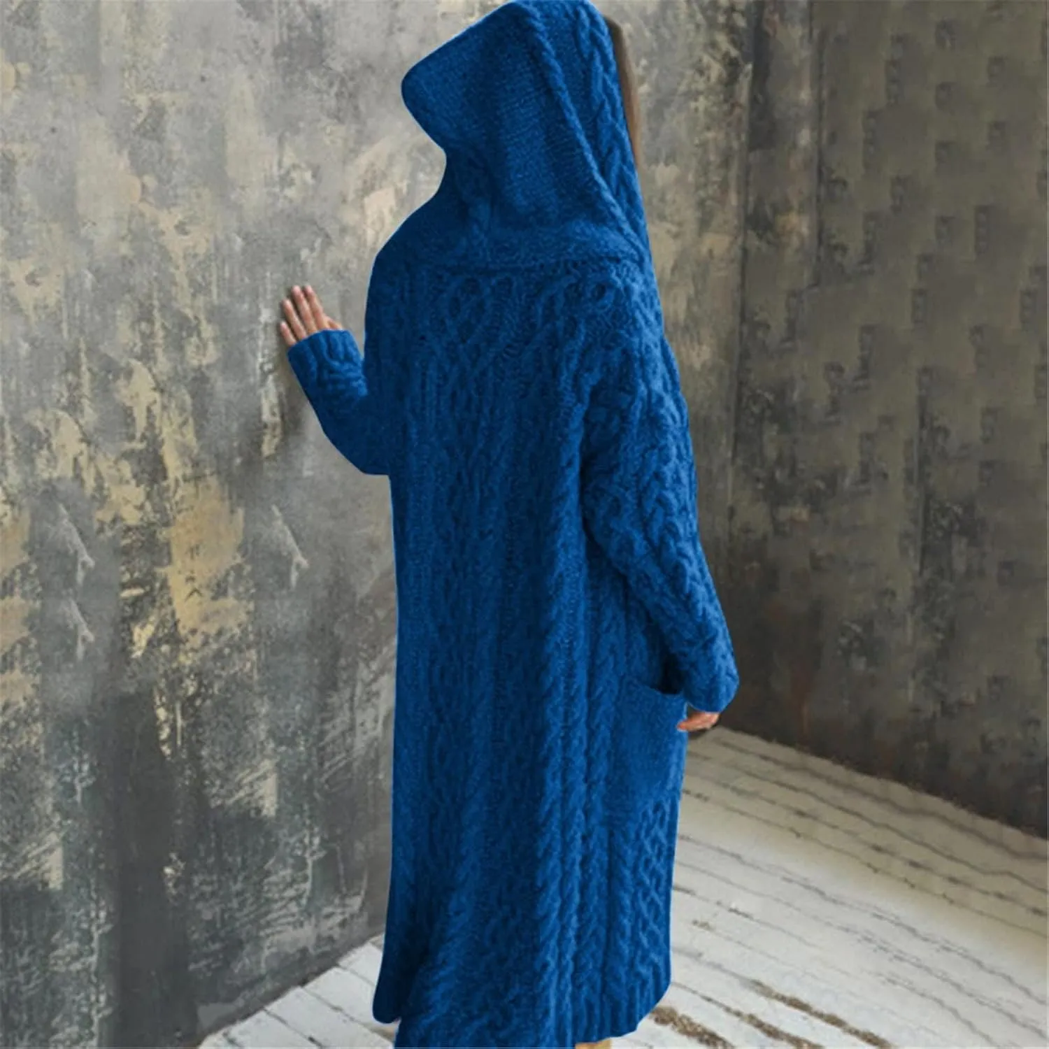 Womens Cardigan Long Sweaters Chunky Twists Cable Knitted Coats Open Front Hooded Outwear 2023 Trendy Warm Sweater