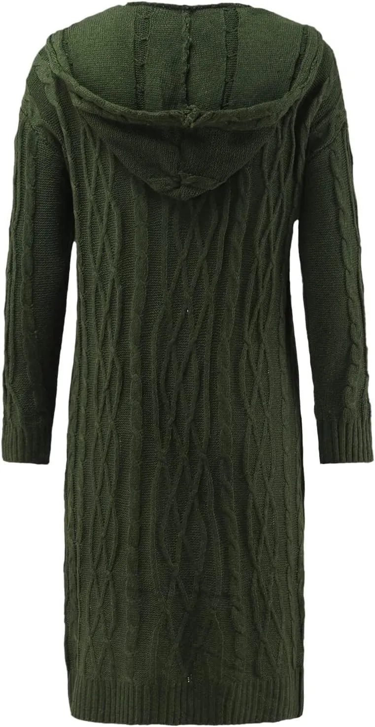 Womens Cardigan Long Sweaters Chunky Twists Cable Knitted Coats Open Front Hooded Outwear 2023 Trendy Warm Sweater