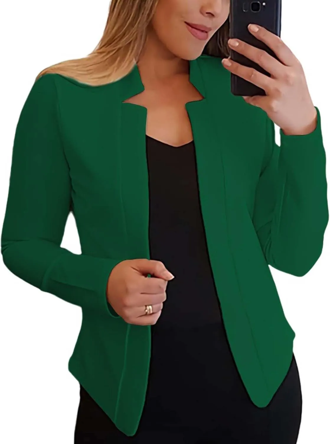 Womens Casual Blazer Jacket Open Front Long Sleeve Cardigan Jacket Slim Fit Business Work Suit Jacket Solid Color Coats