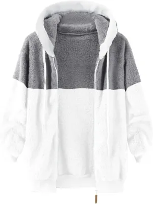 Women's Casual Fashion Loose Solid Color Hat Plus Fleece Collar Pocket Jacket