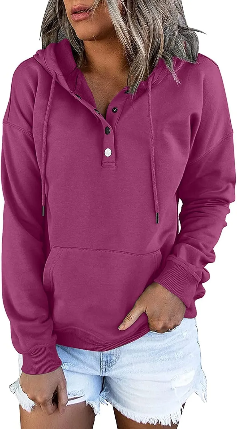 Womens Casual Hoodies Pullover Tops,2022 Fall Clothes Drawstring Long Sleeve Sweatshirts with Pocket