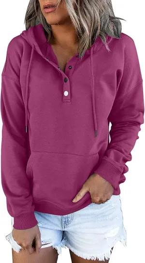 Womens Casual Hoodies Pullover Tops,2022 Fall Clothes Drawstring Long Sleeve Sweatshirts with Pocket