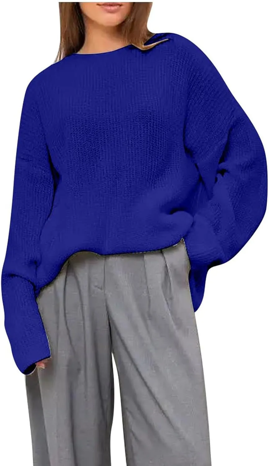 Women's Casual Oversized Sweaters Loose Soft Chunky Knit Long Batwing Sleeve Pullover Sweater Tunic Outfit Tops 2024