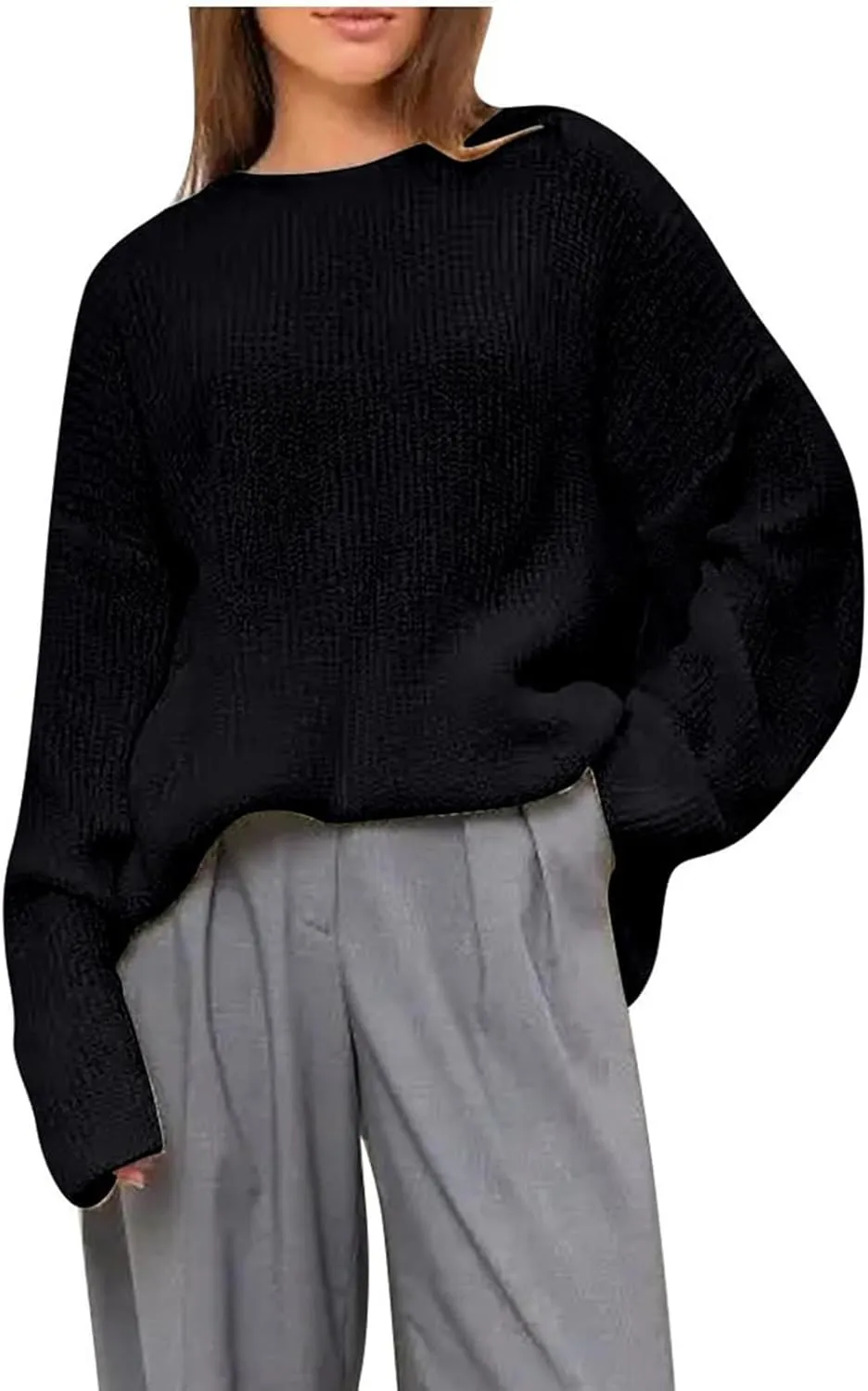 Women's Casual Oversized Sweaters Loose Soft Chunky Knit Long Batwing Sleeve Pullover Sweater Tunic Outfit Tops 2024