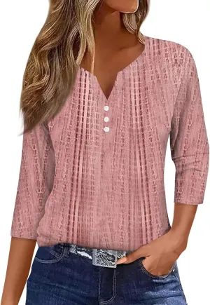 Women's Casual V-Neck 3/4 Sleeve Button Down Floral Print Blouse Top for Spring and Summer Fashion Outfit