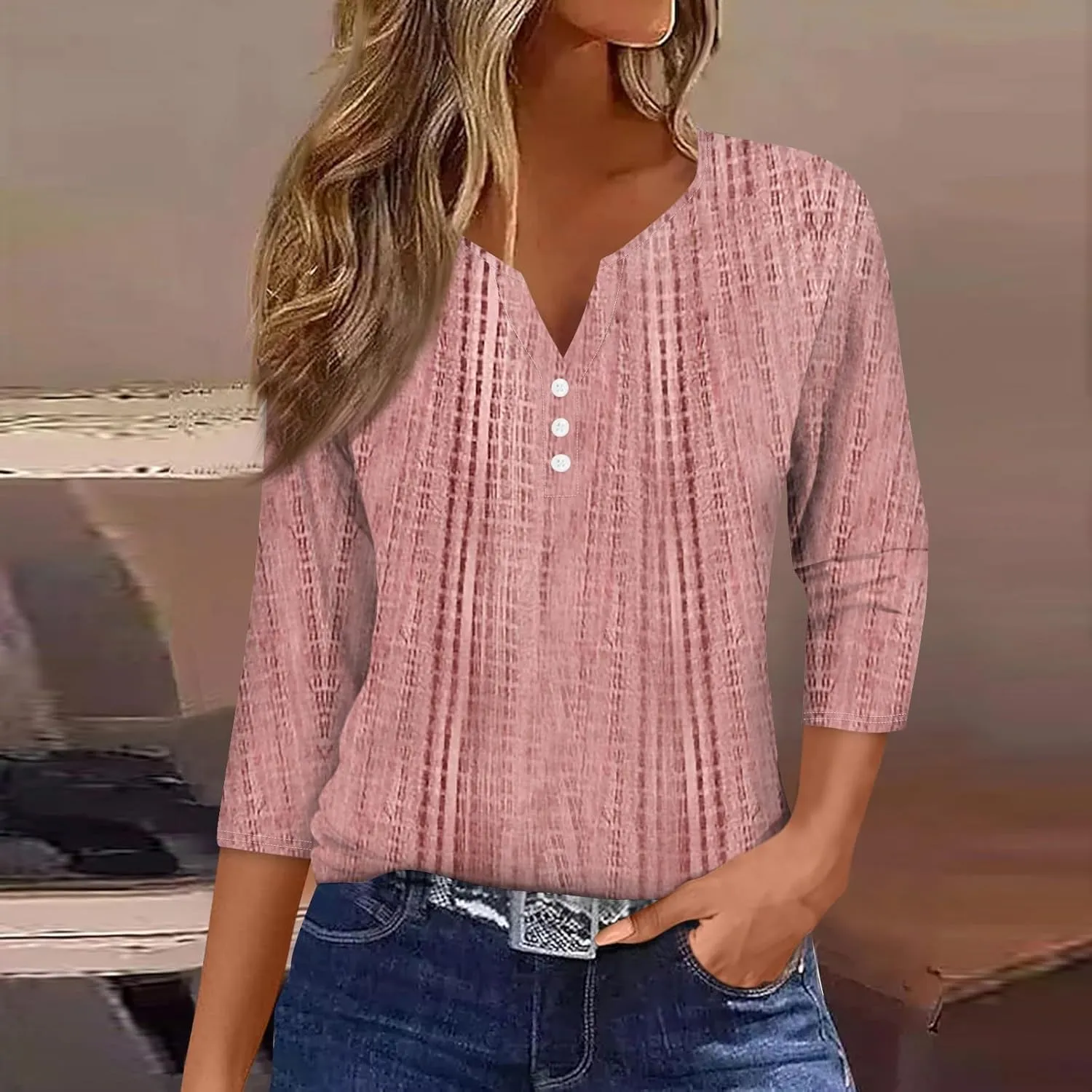Women's Casual V-Neck 3/4 Sleeve Button Down Floral Print Blouse Top for Spring and Summer Fashion Outfit