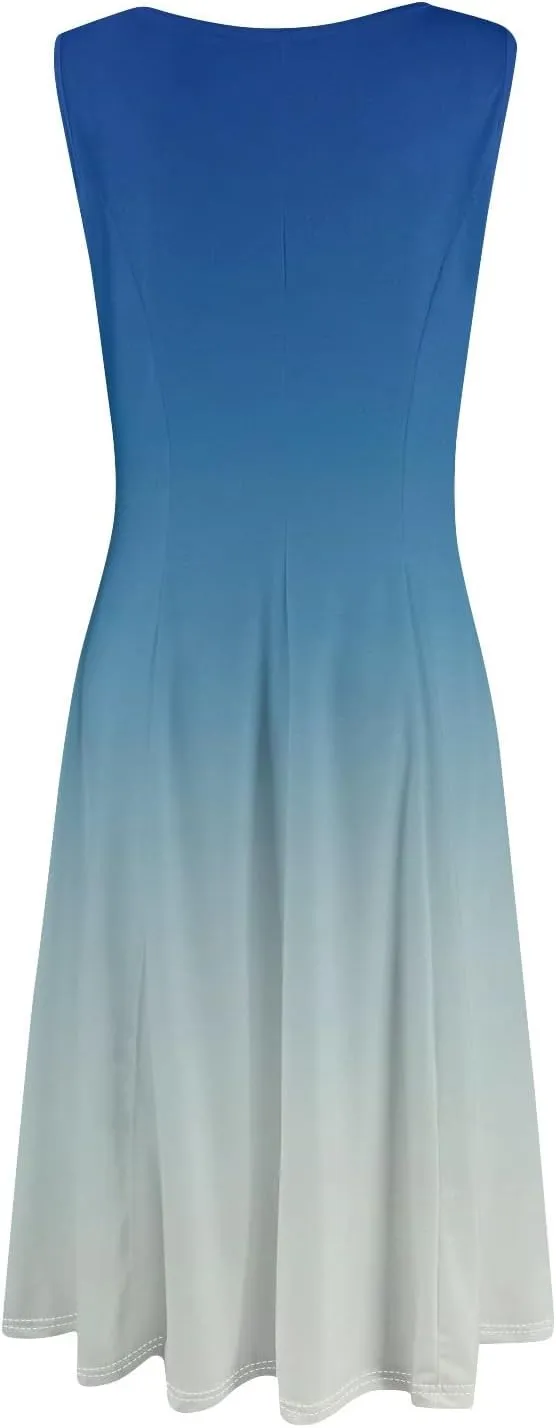 Womens Cocktail Sundresses,Formal Crew Neck Plus Size A Line Midi Dresses Casual Floral Smocked Flowy Tank Dress