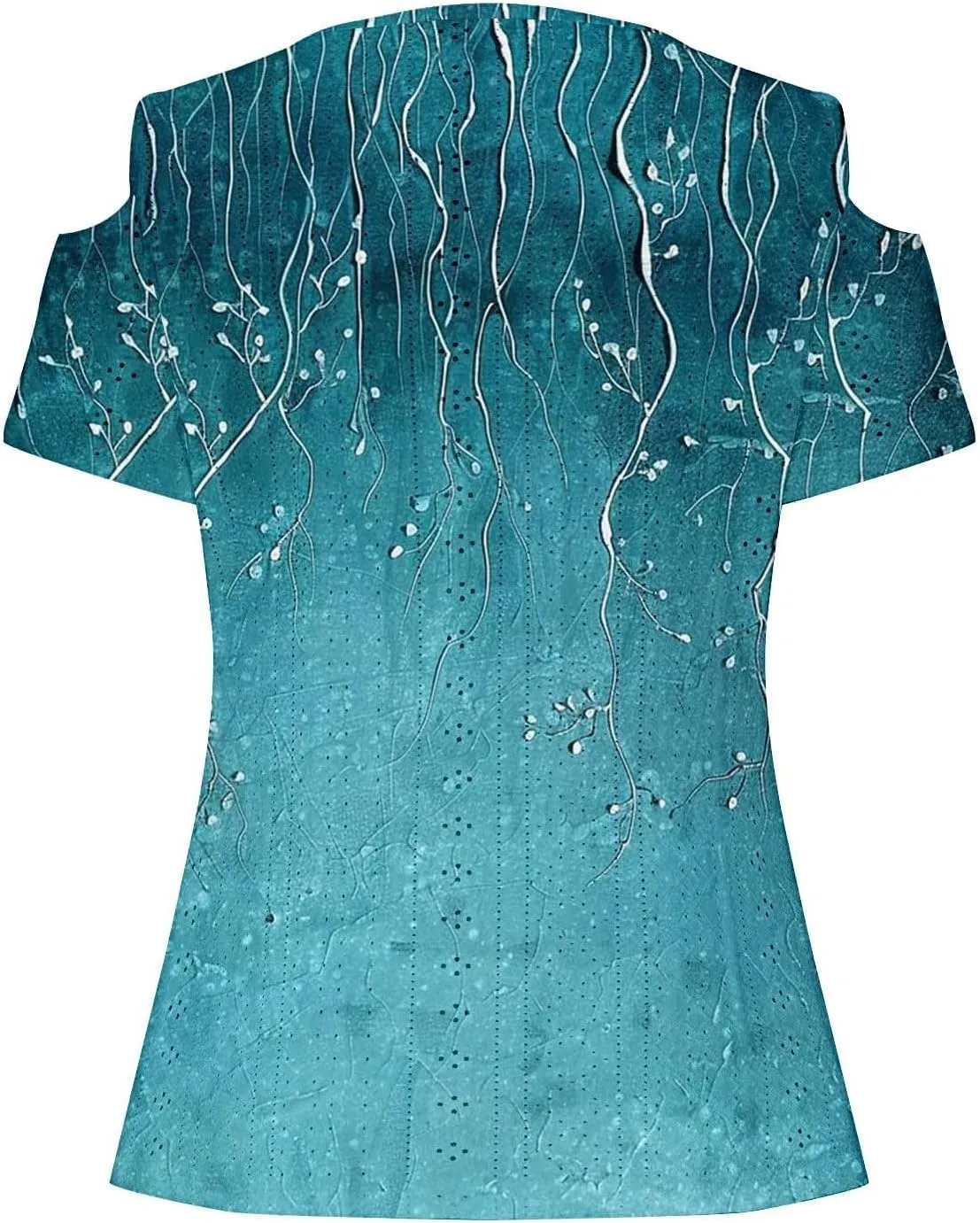 Womens Cold Shoulder Eyelet Tops V Neck Short Sleeve Floral Shirts Boho Summer Tshirt Casual Dressy Trendy Blouses