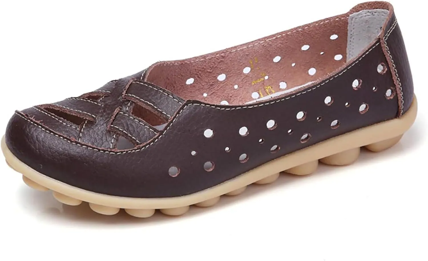 Women's Comfortable Leather Loafers Slip On Walking Flats Casual Round Toe Moccasins Wild Nurse Orthopedic in Hollow Sandals Summer Slip-On 2025 Driving Breathable Fashion Soft Shoes