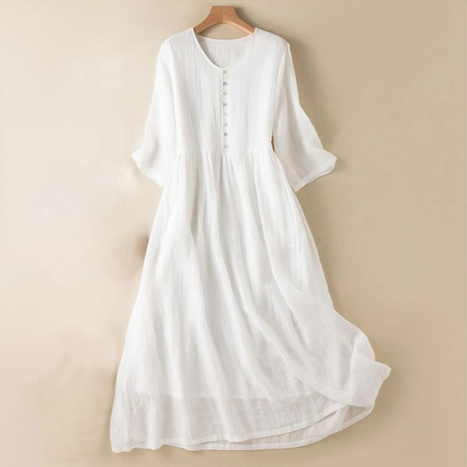 Women's Cotton Linen Dresses 2024 Summer Dressy Casual Half Sleeve Maxi Dresses Trendy Summer Vacation Outifts