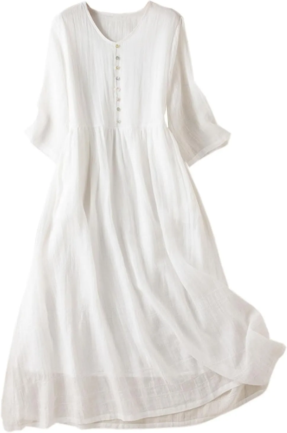 Women's Cotton Linen Dresses 2024 Summer Dressy Casual Half Sleeve Maxi Dresses Trendy Summer Vacation Outifts