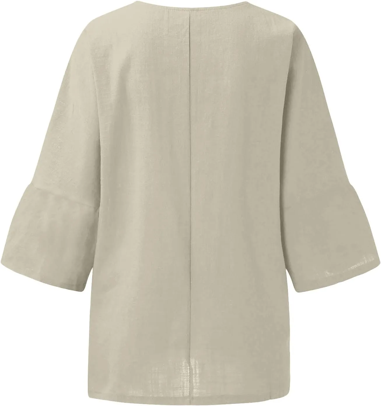 Womens Cotton Linen Summer Tops 3/4 Length Sleeve Tunic Blouses Gauze Boho Shirts Trendy Loose Fit Clothing 2024