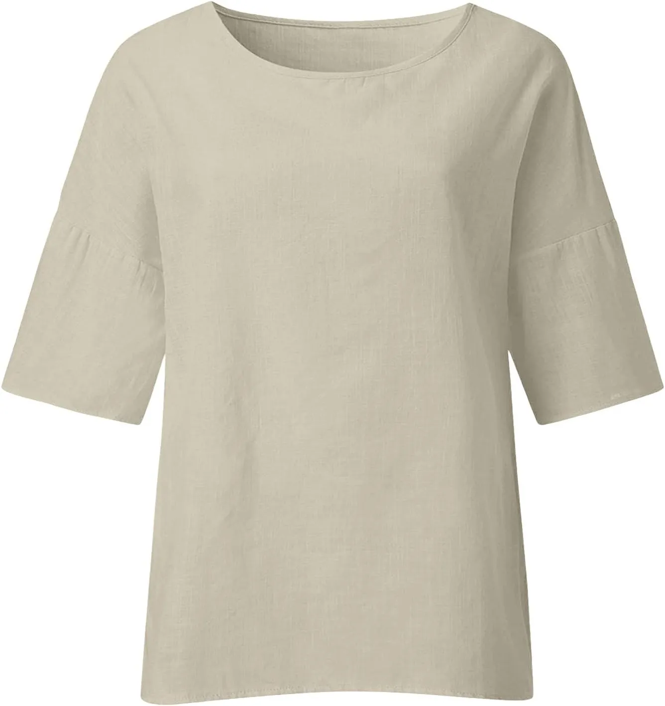Womens Cotton Linen Summer Tops 3/4 Length Sleeve Tunic Blouses Gauze Boho Shirts Trendy Loose Fit Clothing 2024
