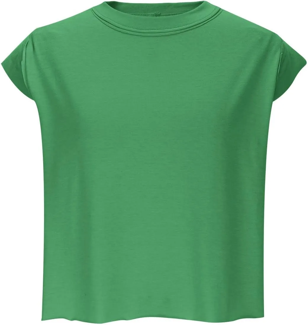 Womens Crew Neck Loose Crop Tank Tops Workout Casual Sleeveless T-Shirt Sexy Going Out Tops