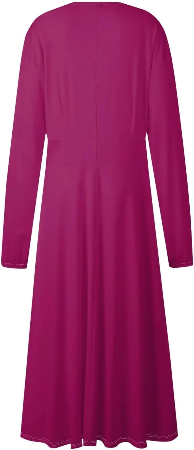 Womens Dresses V Neck Long Sleeve Dresses Maxi Printed Dresses Fall Soft Dress Fashion Elegant Dress Casual Dresses