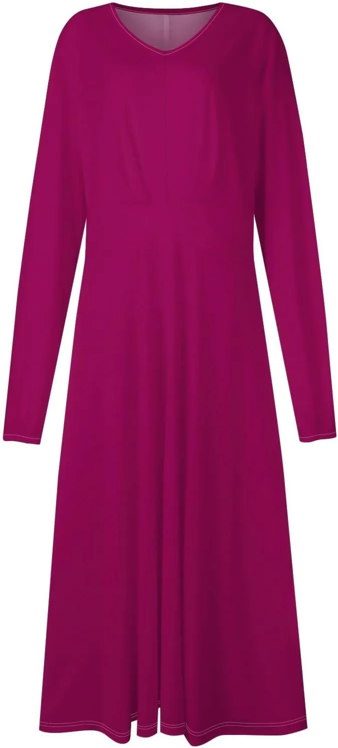 Womens Dresses V Neck Long Sleeve Dresses Maxi Printed Dresses Fall Soft Dress Fashion Elegant Dress Casual Dresses