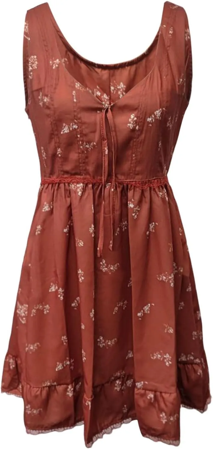 Womens Dresses V Neck Mini Floral Spaghetti Strap Boho Sundress Summer 2025 Tie Knot Front Flowy Pleated Swing Dress