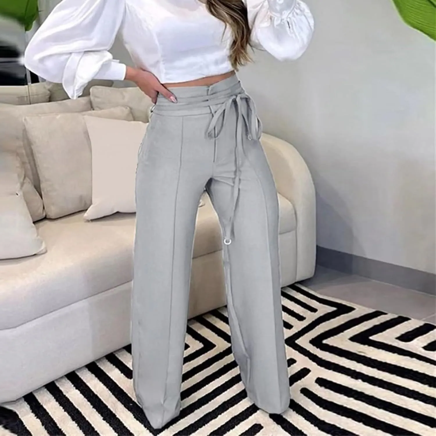 Womens Elegant Casual Daily Straight Leg Casual Pants Suit Pants Solid Color Pockets Trousers Pants Women Casual