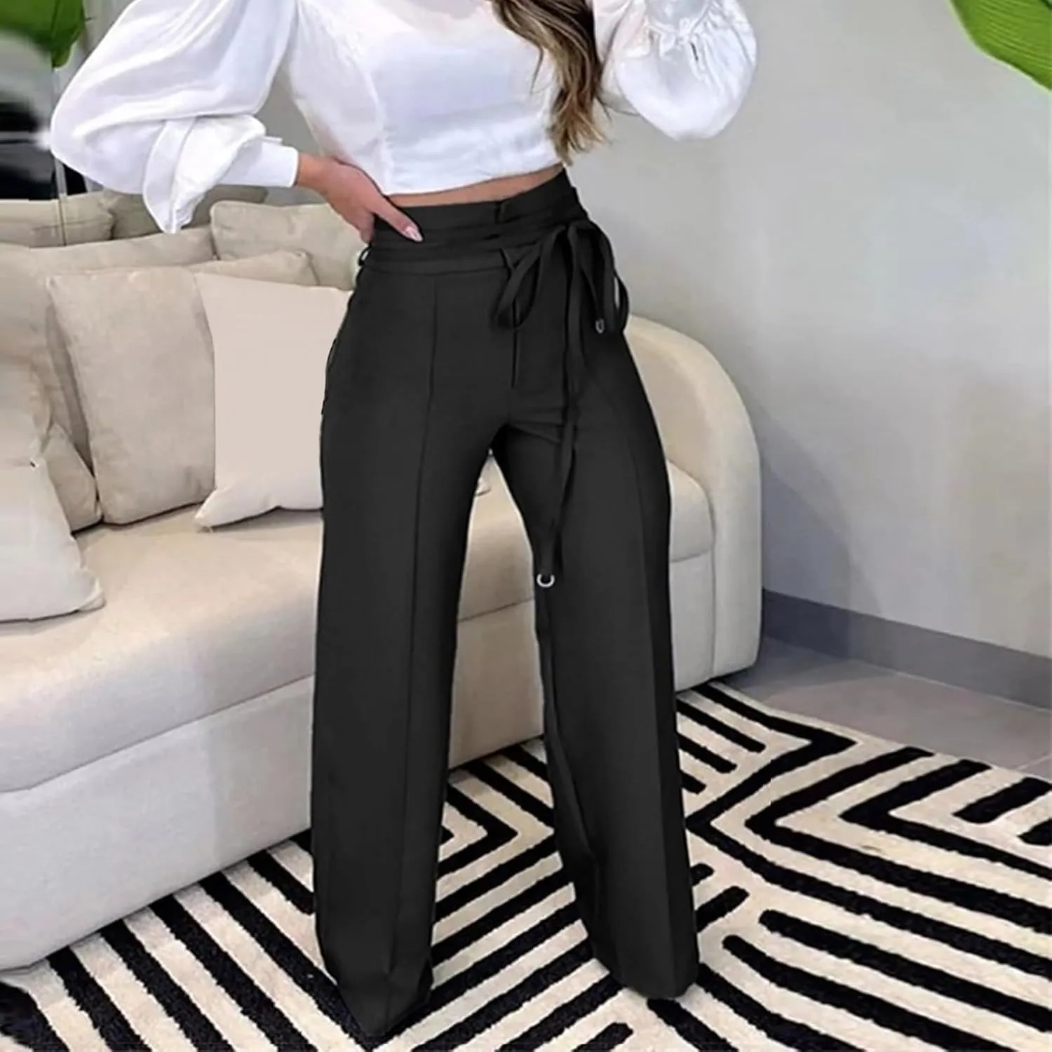 Womens Elegant Casual Daily Straight Leg Casual Pants Suit Pants Solid Color Pockets Trousers Pants Women Casual