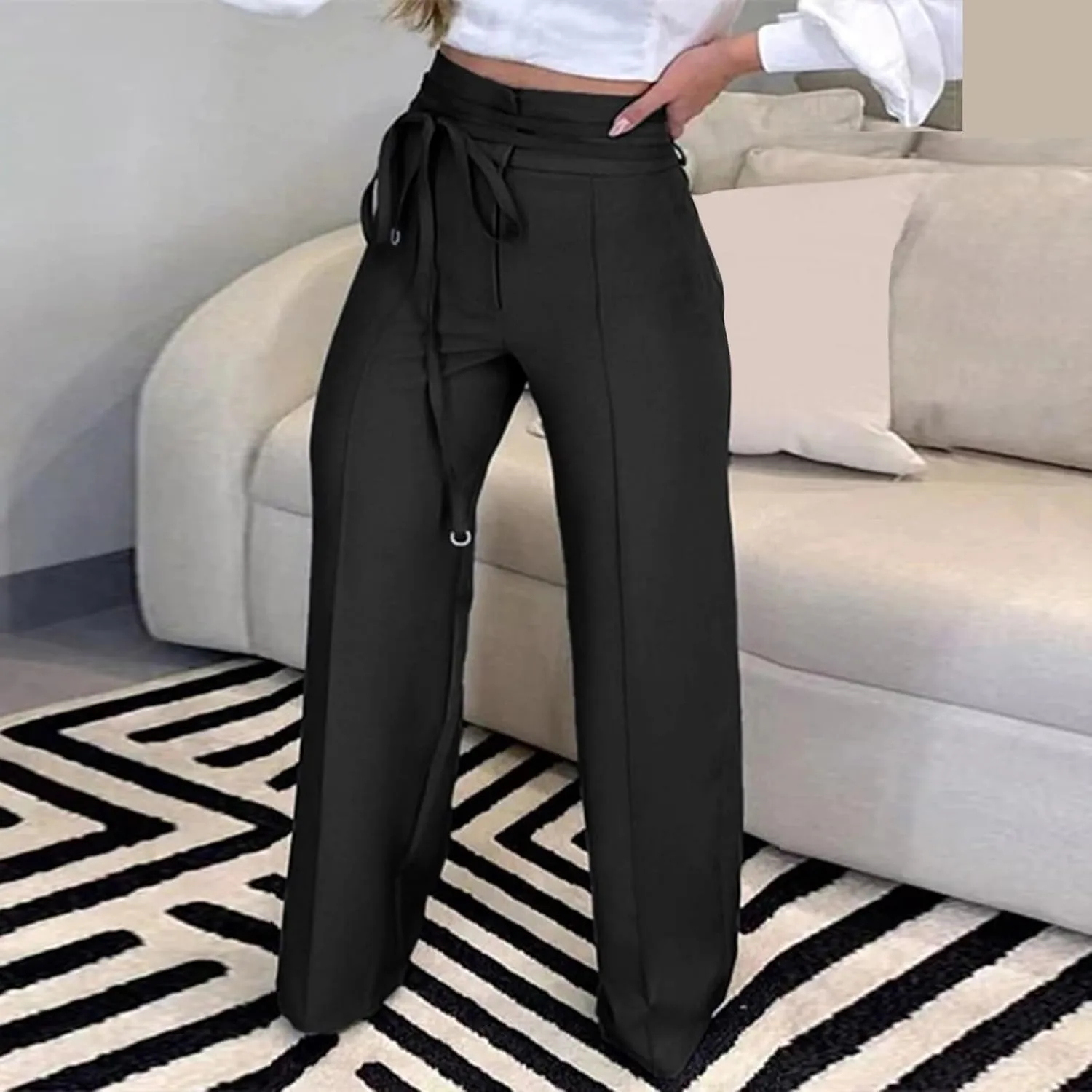 Womens Elegant Casual Daily Straight Leg Casual Pants Suit Pants Solid Color Pockets Trousers Pants Women Casual