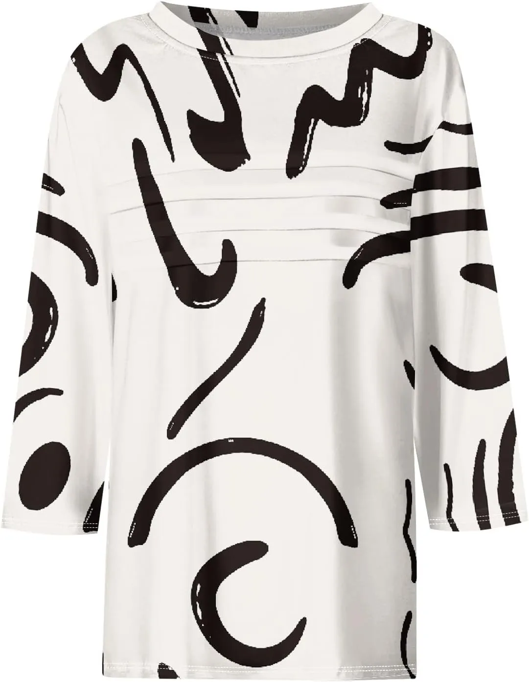 Women's Fashion Casual Loose 3/4 Sleeve Striped Printed Round Neck Top