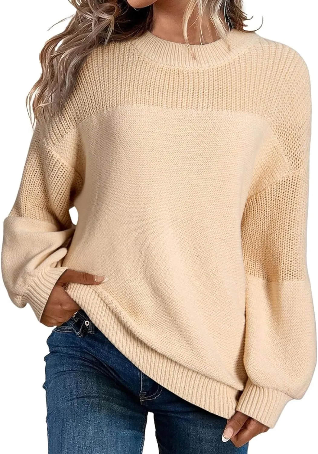 Women's Fashion Long Sleeve Striped Color Block Knitted Sweater 2024 Fall Casual Crew Neck Pullover Jumper Tops