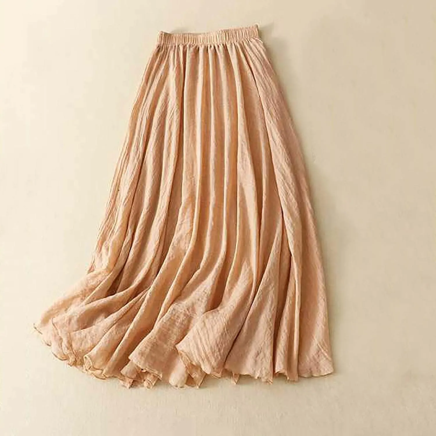 Women's Fashion Skirts Elastic High Waist Skirt Tulle Ruffle Pleated A-Line Swing Midi Skirt Casual Skirt for Women