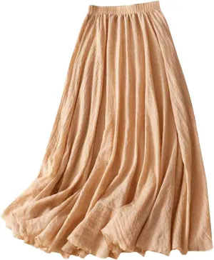 Women's Fashion Skirts Elastic High Waist Skirt Tulle Ruffle Pleated A-Line Swing Midi Skirt Casual Skirt for Women
